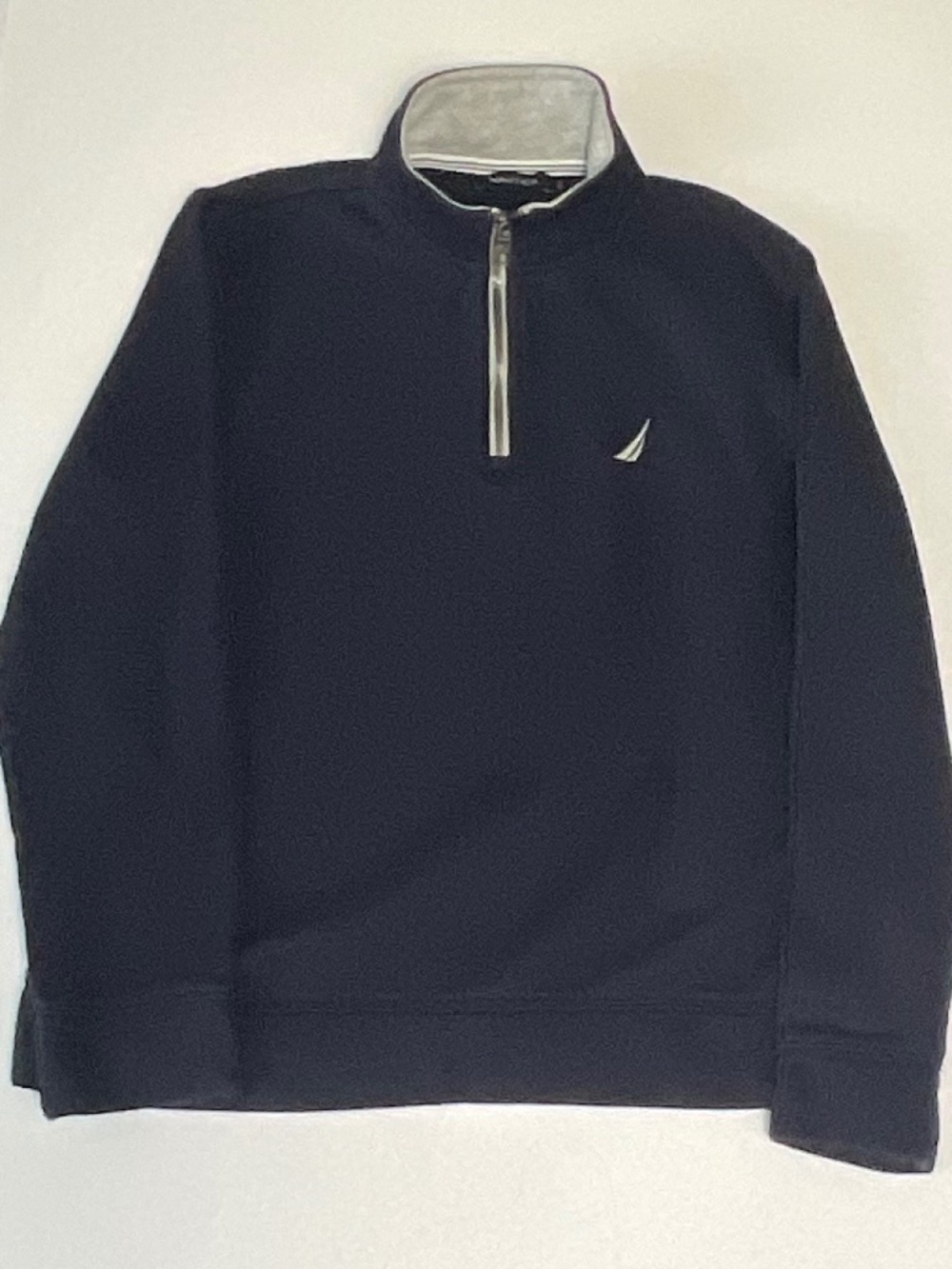 Nautica Navy Quarter Zip Pullover Sweatshirt Gray Fleece Collar Size Small